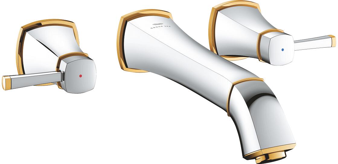 GROHE Grandera 3-Loch-Waschtischbatterie, Wandmontage, L-Size, Ausladung 234 mm, chrom/gold (20623IG0)