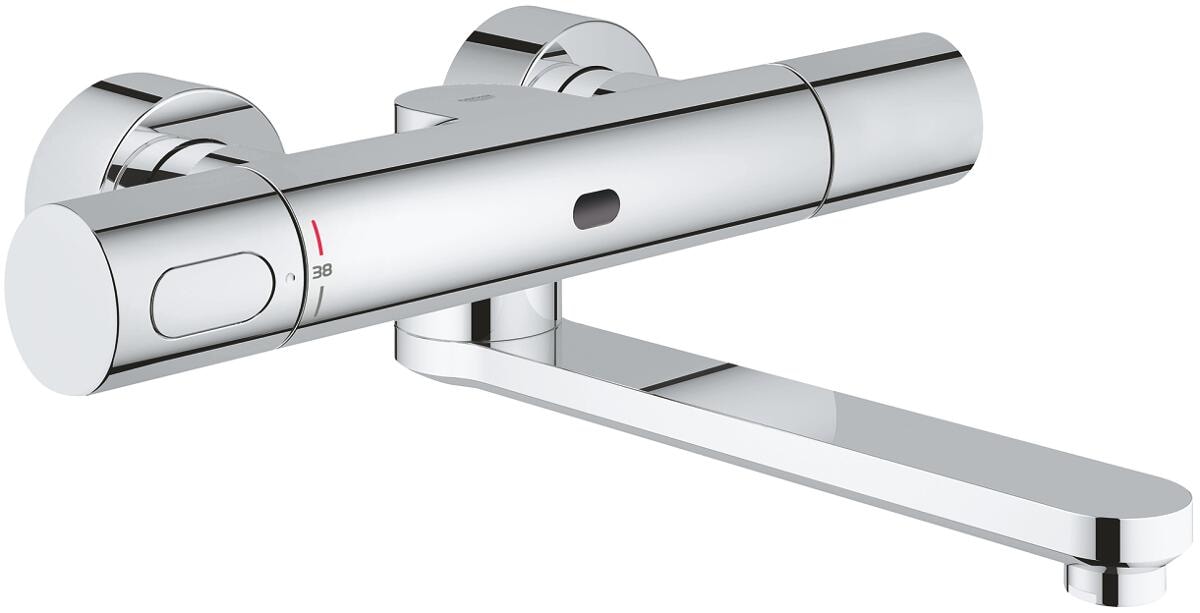 GROHE Eurosmart Infrarot-Elektronik für Waschtisch-Wandarmatur, mit Mischeinrichtung und Thermostat, 6 V, Typ CR-P2, Ausladung 287 mm, EcoJoy, chrom (
