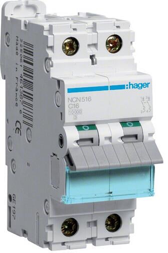 Hager NCN516 Leitungsschutzschalter 1P+N 10kA/15kA C-16A 2M