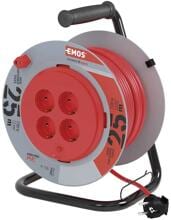 EMOS P19427 Kabeltrommel mit fester Mitte, SCHUKO, 4 Steckdosen, Länge 25m, 1,5mm², PVC, rot (1928042507)