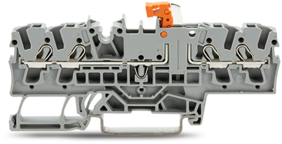 Wago 2002-1871 4-Leiter-Trenn- und Messklemme, mit Prüfmöglichkeit, Trennmesserhalter orange, für Tragschiene 35 x 15 und 35 x 7,5, 2,5 mm², Push-in C