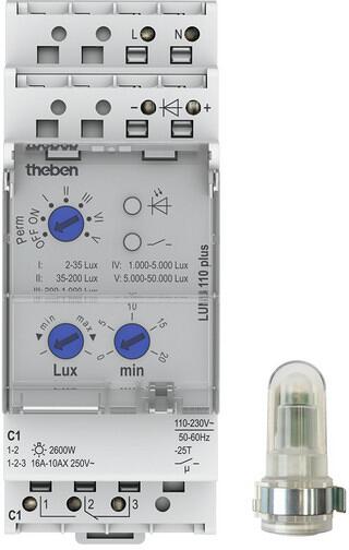 Theben LUNA 110 plus EL Dämmerungsschalter DIN-Schiene/Hutschiene, Einbau-Lichtsensor, 2 TE, einstellbar 1100900