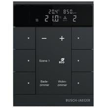 Busch-Jaeger SBC-F-6.0.11-885 Raumtemperaturregler mit VOC/Feuchte-Sensor und Bedienfunktion 6-fach Busch-Tenton®. Free@Home, Schwarz Matt (2CKA006220A0902)