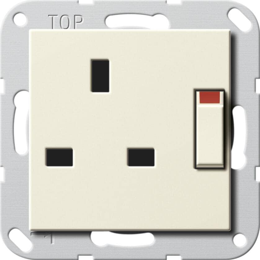 Steckdose „British Standard” (BS 1363) abschaltbar, 13 A 250 V~ mit Shutter, Internationale Systeme, cremeweiß glänzend, Gira 277801