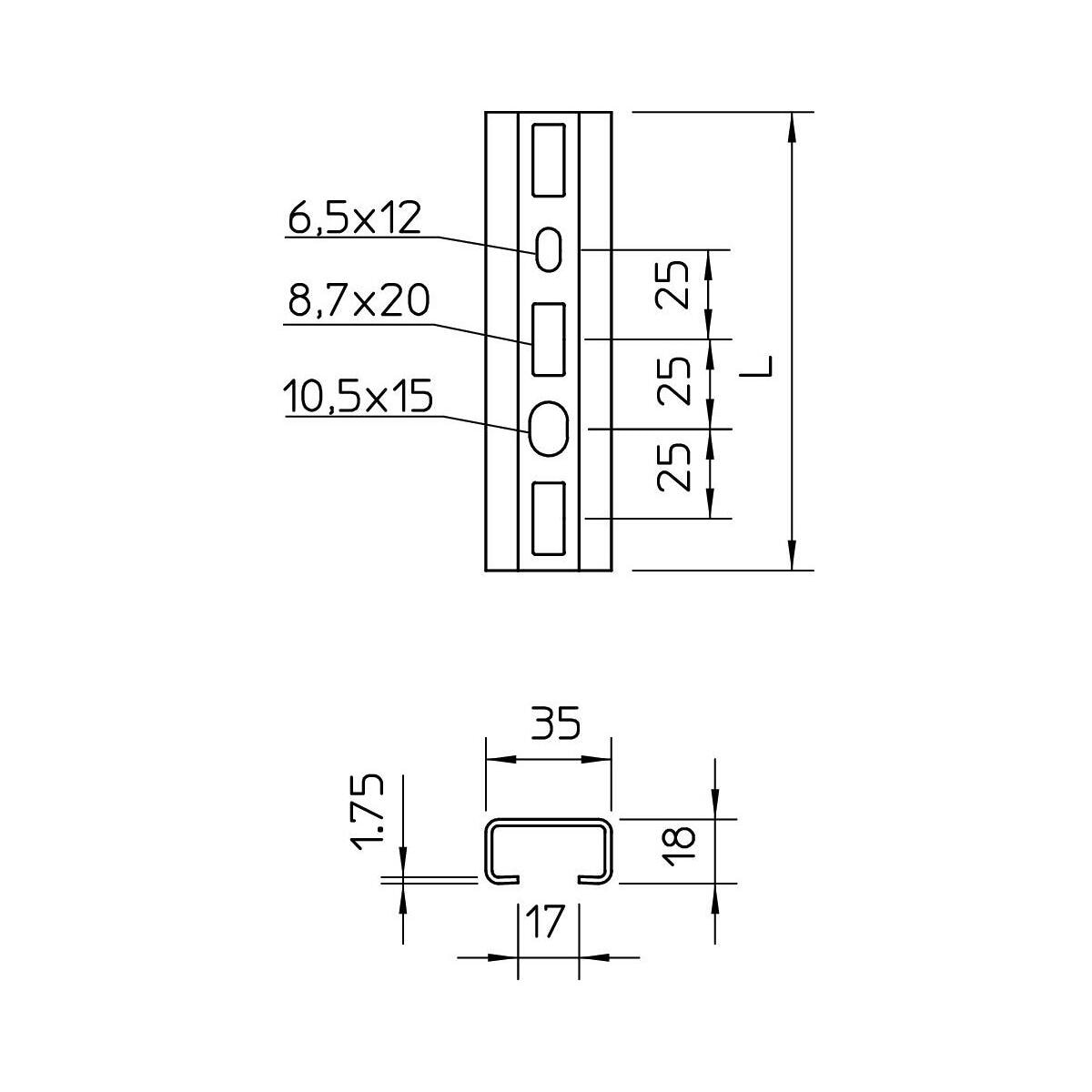 OBO Bettermann CMS3518P0500FS Profilschiene, gelocht, Schlitzweite 17mm