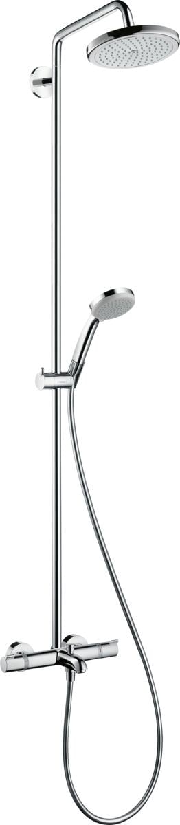 hansgrohe Croma Duschsystem 220 1 Strahlart mit Wannenthermostat, Kunststoff, 22 l/min, 220 mm, Chrom (27223000)