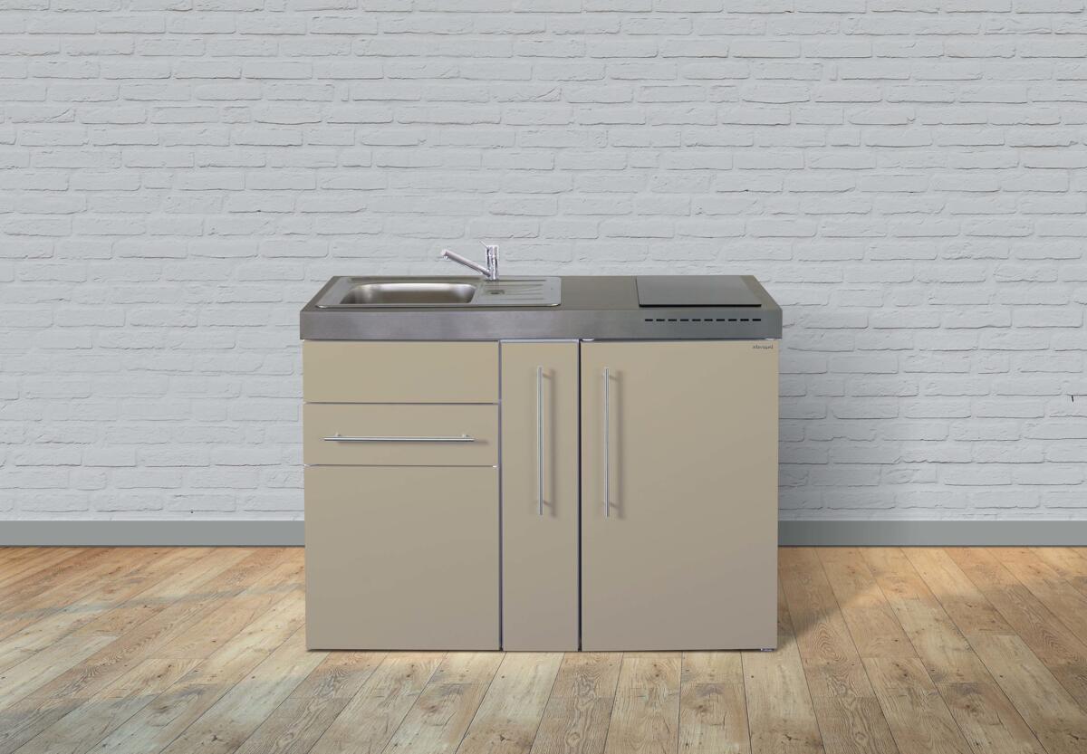 Stengel MP 120 A Miniküche, 120cm breit, Induktionskochfeld, Kühlschrank mit Gefrierfach, Spüle rechts, sand matt (10120 102671 11)