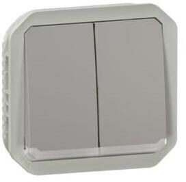 Legrand Plexo New Einsatz wahlweise Doppelwechselschalter 10AX/Taster beleuchtet 10A, Steckklemmen (SL), IP 55, grau (069526L)