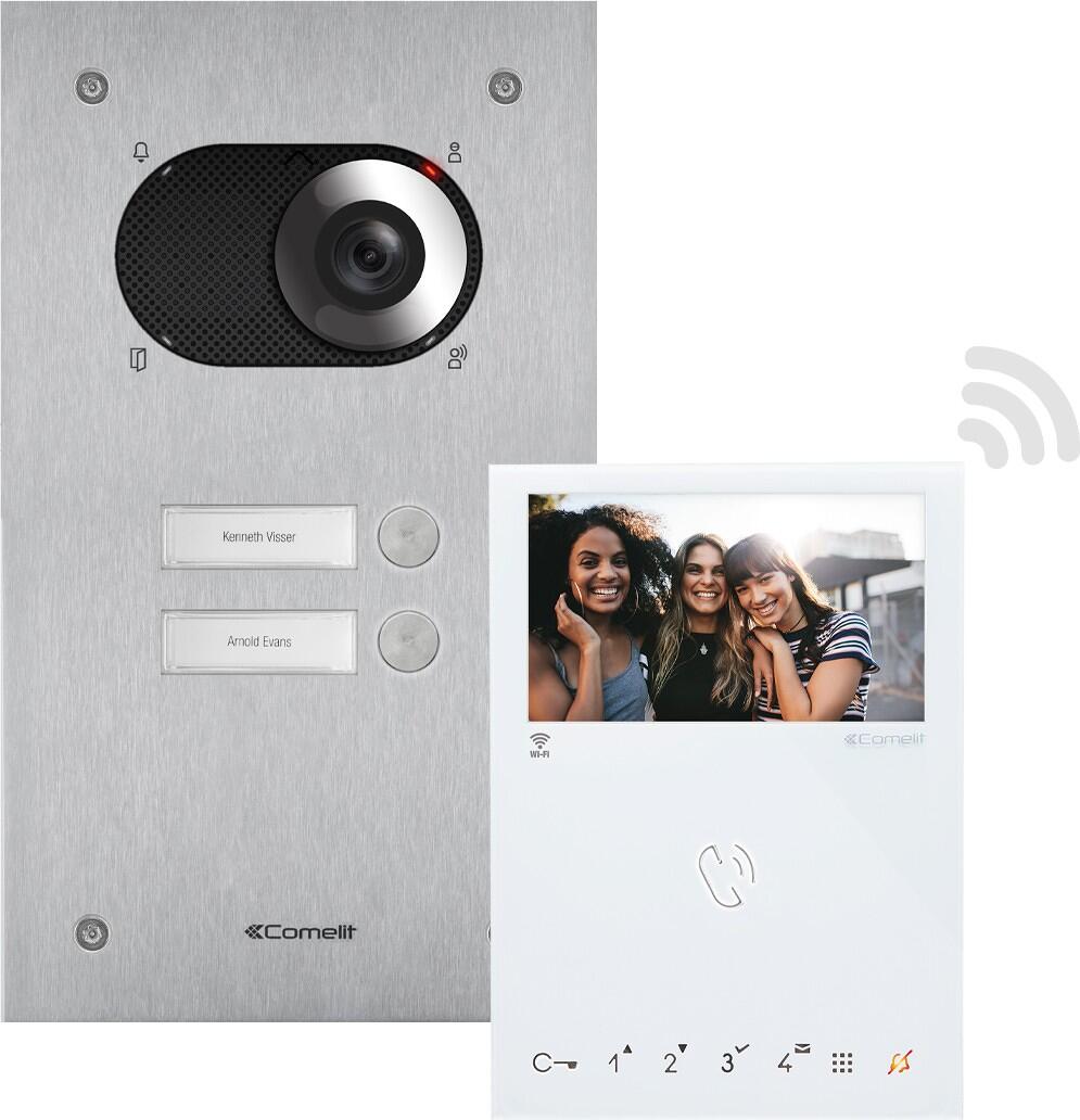 Comelit KVS2012 Zweifamilienhaus-Kit Switch, 1x Monitor Mini HF WiFi, silber/weiß