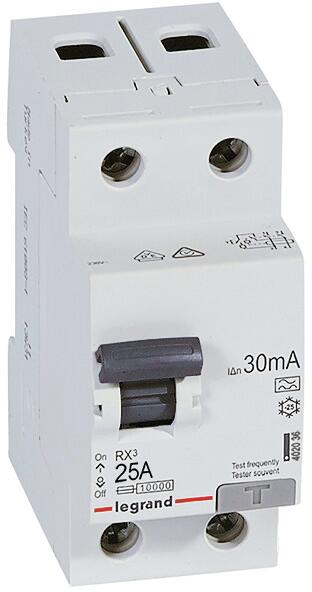 Legrand RX3 Fehlerstromschutzschalter 25A, 2-polig, 30mA, Typ A, 230VAC, 2TE (402036)