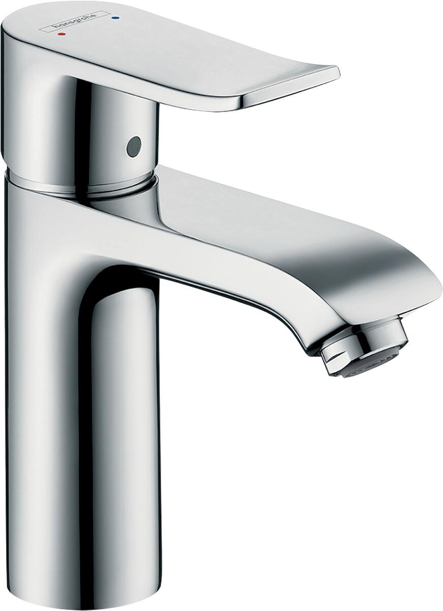hansgrohe Metris Einhebel-Waschtischarmatur 110 für Niederdruck/offene Warmwasserbereiter mit Zugstangen-Ablaufgarnitur, Messing, 5 l/min, Chrom (3107