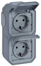 Legrand Plexo New Feuchtraum-Aufputz 2-fach vorverdrahtete Schutzkontakt-Steckdose, vertikal, Steckklemmen (SL), IP 44, grau (069744L)