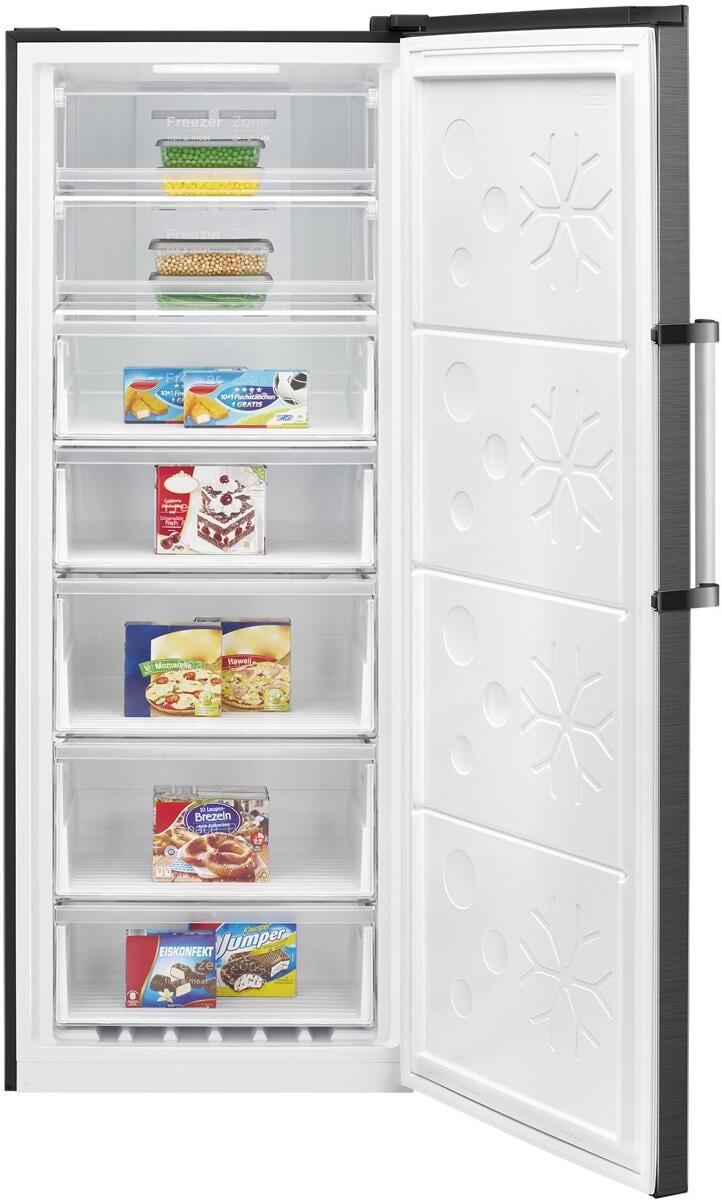 Bomann GSVS 7365 Stand Gefrierschrank, 71 cm breit, 380 Liter, Total NoFrost, Hybrid, 5 Schubladen, 2 Klappfächer, schwarz Elektroshop Wagner