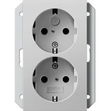 Gira 2731015 SCHUKO-Doppelsteckdose 16 A 250 V~ mit integriertem erhöhten Berührungsschutz (Shutter) und Symbol für Unterputz-Gerätedose 1fach, System 55, grau matt
