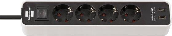 Brennenstuhl Ecolor Steckdosenleiste 4-fach mit 2 USB-Ladebuchsen (Mehrfachsteckdose USB C mit Schalter und 1,5m Kabel), weiß (1153240126)
