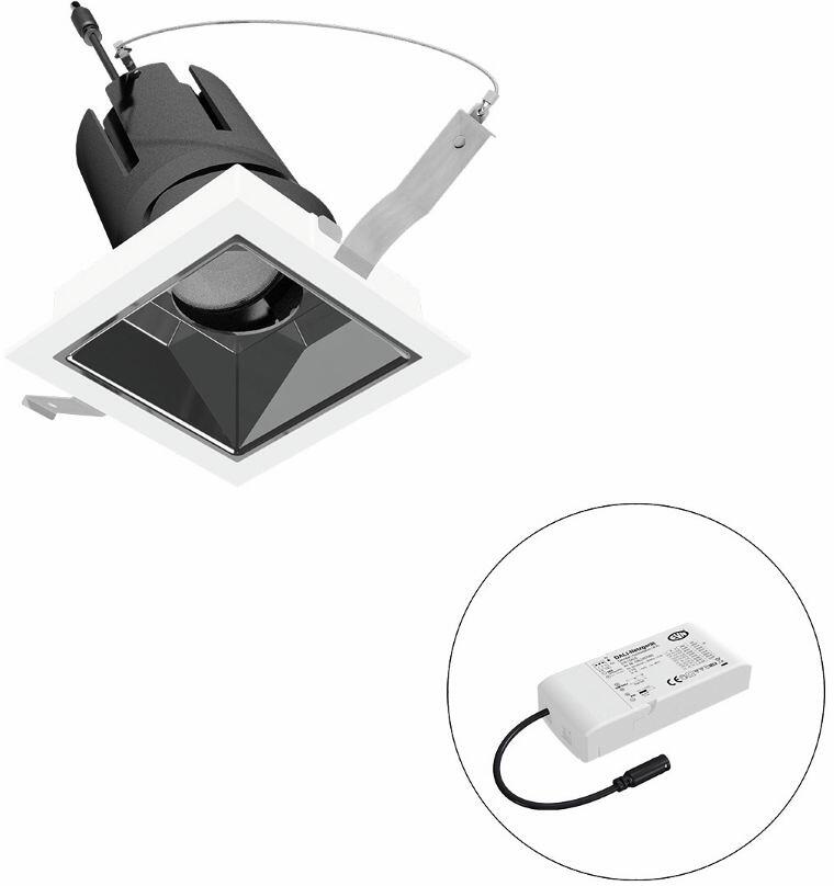 EVN SELECTO LED Deckeneinbau, quadratisch, schwenkbar, IP20, 220-240V/AC, 13W, 1486lm, 2700K, inkl. Netzgerät, DALI, Reflektor silber/glänzend, 27.645