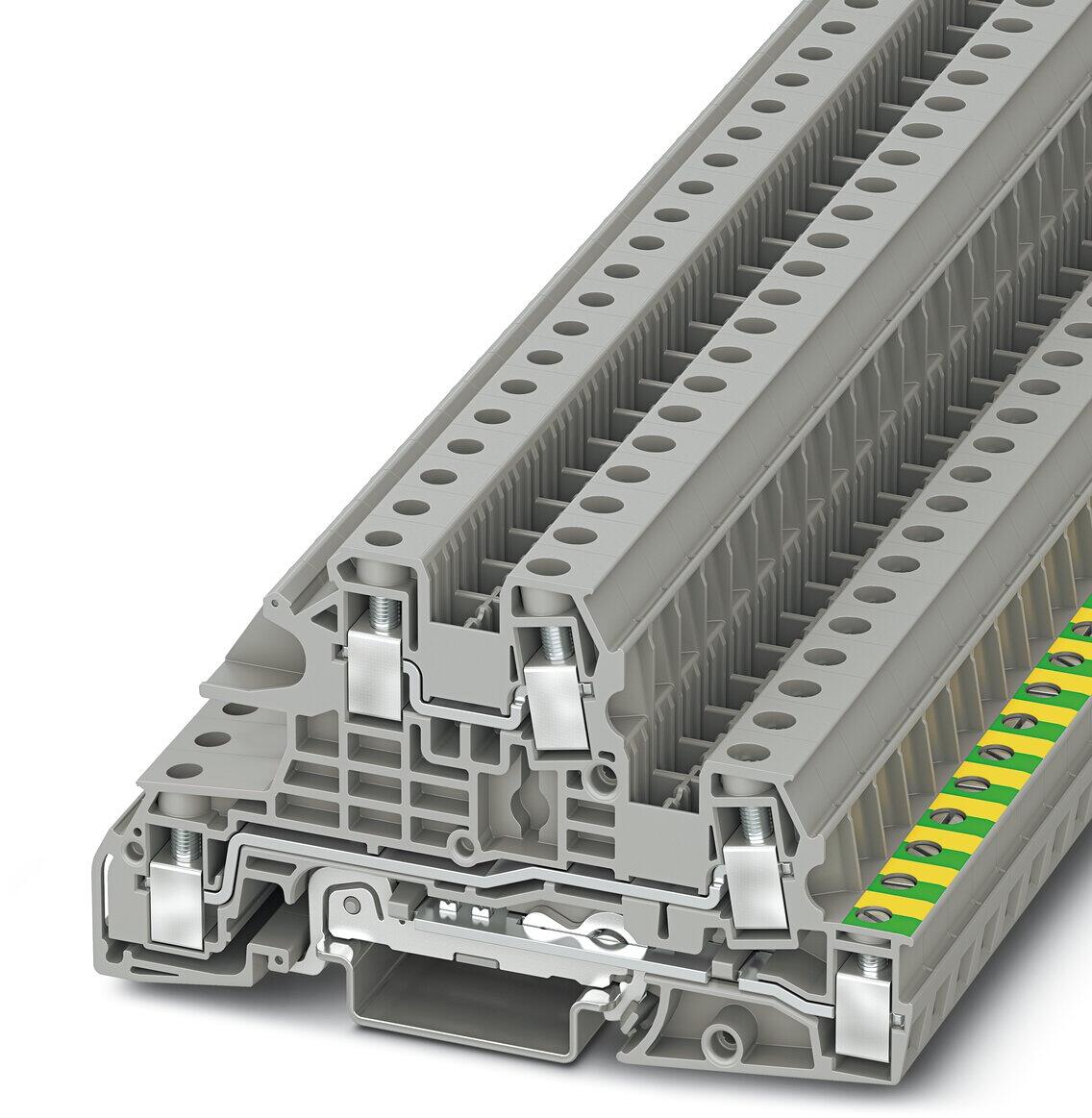 Phoenix Contact UTI 6-PE/L/L Installations-Schutzleiterklemme, Nennstrom: 38 A, Schraubanschluss, Bemessungsquerschnitt: 6 mm2, grau (3076040)
