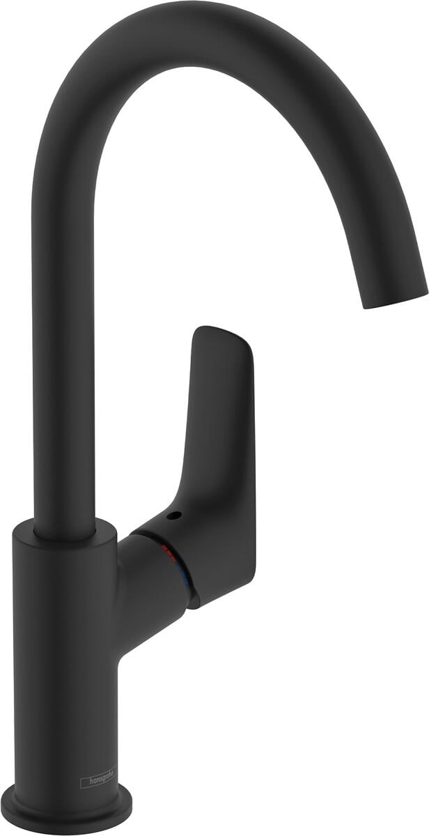 hansgrohe Logis Einhebel-Waschtischarmatur 210 mit Schwenkauslauf und Zugstangen-Ablaufgarnitur, Messing, 5 l/min, Mattschwarz (71130670)