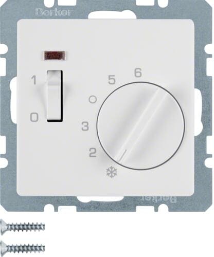 Berker 20316089 Temperaturregler 24 V mit Öffner, Zentralstück, Wippschalter und LED, Q.x, polarweiß samt