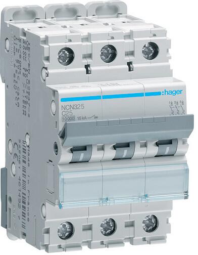 Hager NCN325 Leitungsschutzschalter 3 polig 10kA/15kA C-25A 3M
