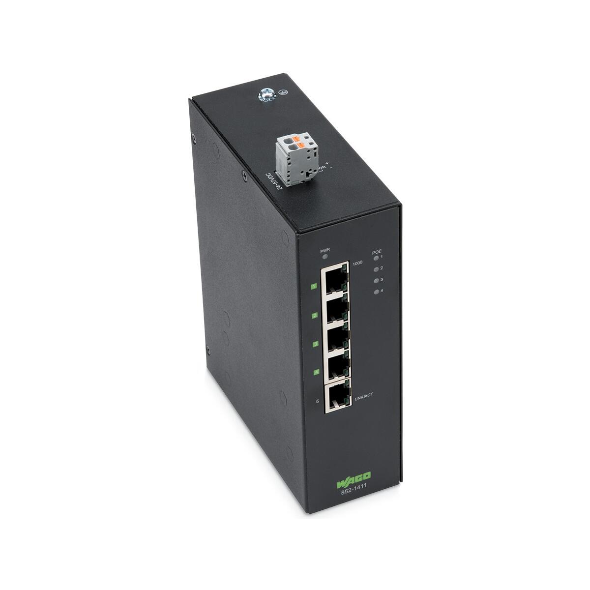 Wago 852-1411 Industrial-Eco-Switch, 5 Ports, 1000Base-T, IP30