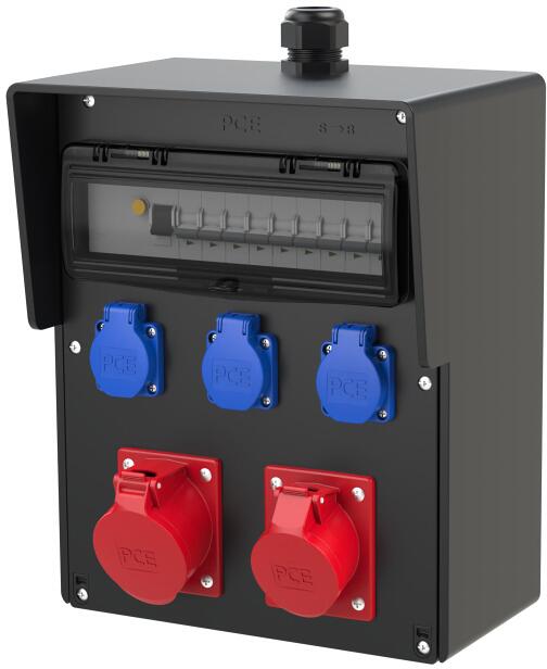 PCE Wandverteiler Baureihe Salzburg BV, 32/5, 16/5, 3xSSD, M32oBVu, H Ea, IP54, Vollgummi, schwarz (92272001)