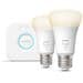 Philips Hue White Starter-Set, E27 Lampe, Doppelpack, A60, 10W, 1100lm, 2700K, weiß (929002469201)