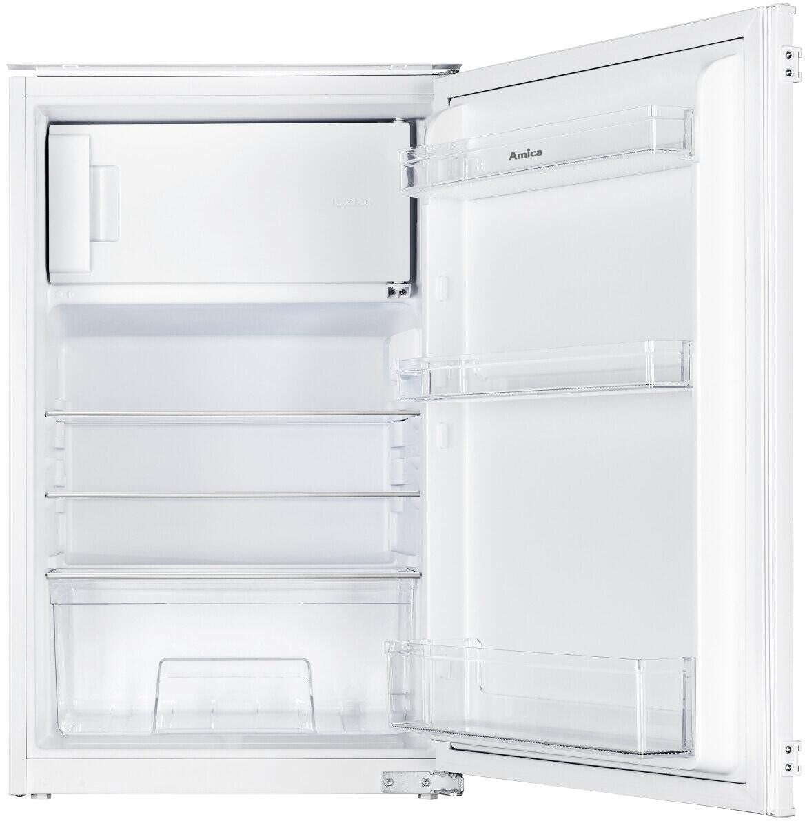 Amica EKSS 361 915 Einbau-Kühlschrank mit Gefrierfach, Nischenhöhe: 88 cm, 116 L, Schlepptür-Technik, elektronische Steuerung, Tür-Offen-Alarm, Invert