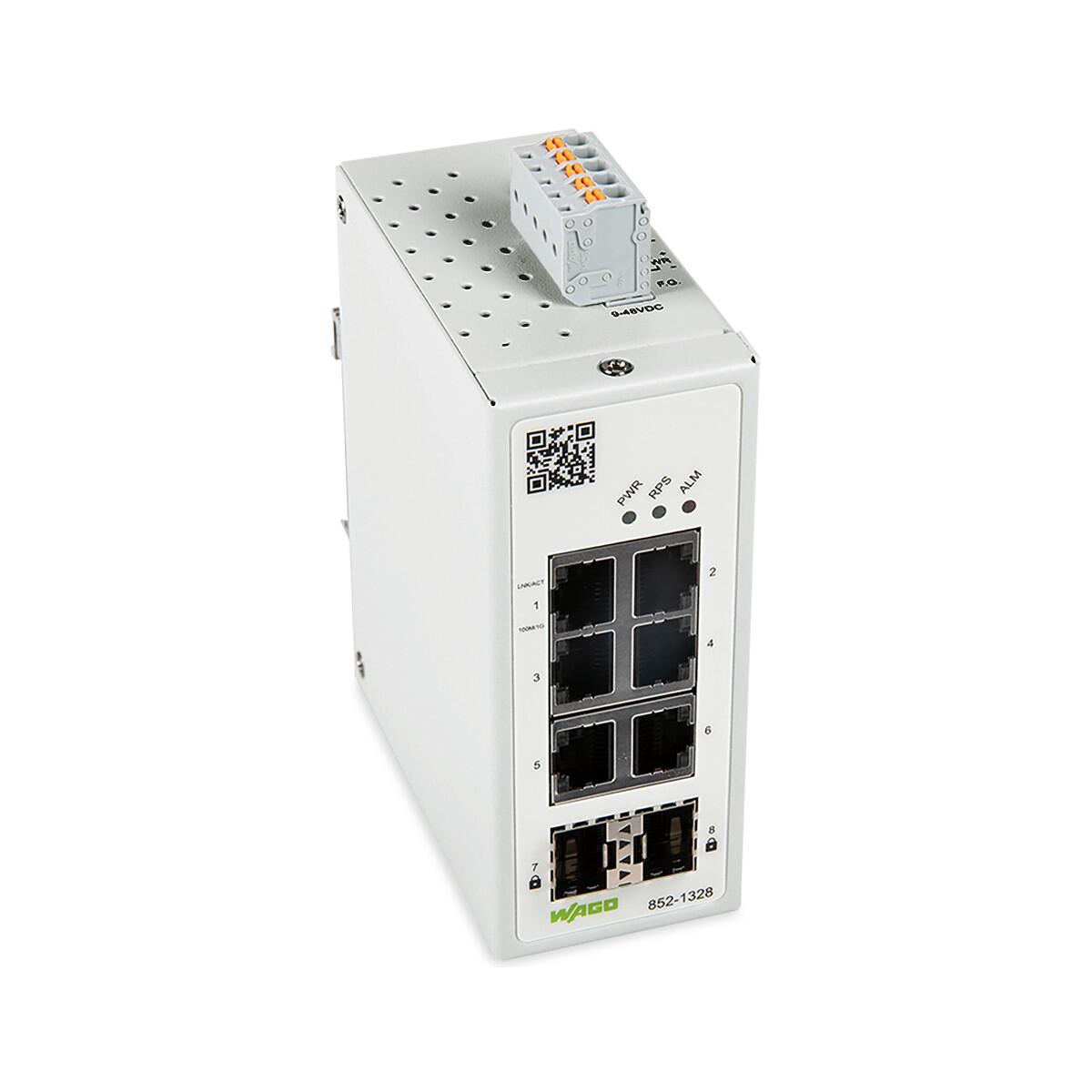 Wago 852-1328 Undustrial-Managed-Switch, 6-Port, 1000Vase-T, 2-Slot 1000Base-SX/LX