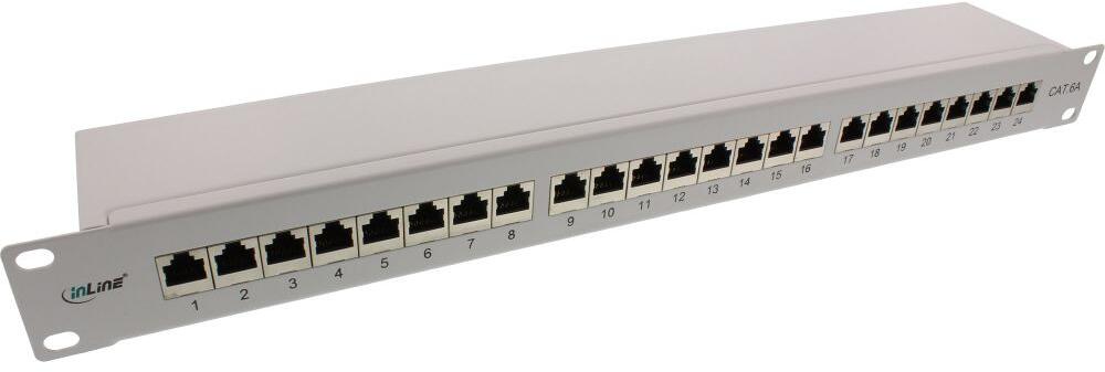 InLine Patchfeld Cat.6A 24-fach, 48,26cm (19"), 1HE, lichtgrau RAL7035 (76824I)