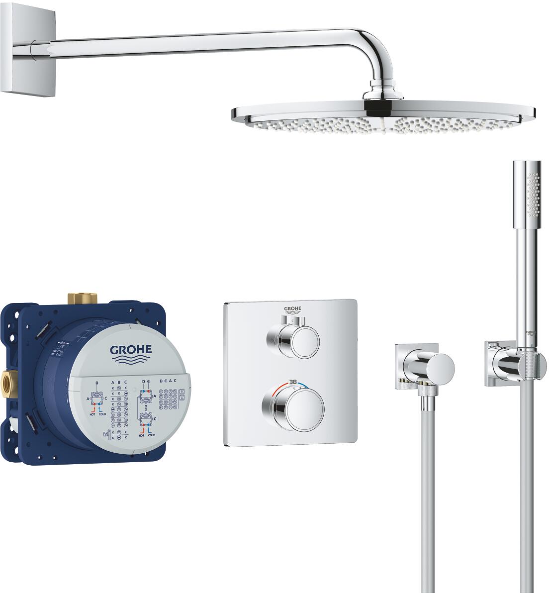 GROHE Grohtherm Duschsystem, Unterputz, mit Rainshower Cosmopolitan 310, EcoJoy, chrom (34730000)