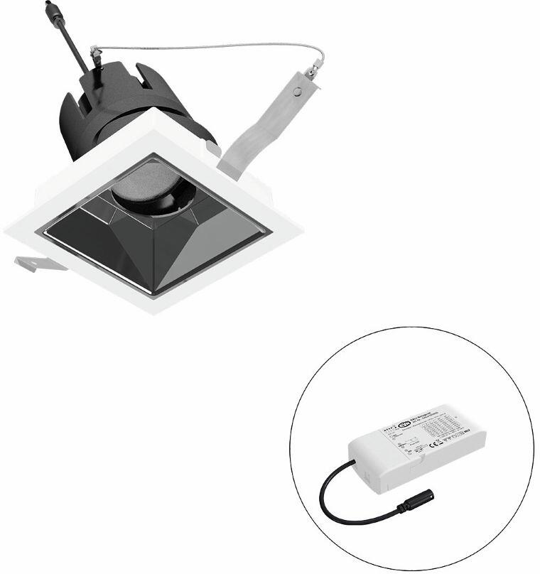 EVN SELECTO LED Deckeneinbau, quadratisch, schwenkbar, IP20, 220-240V/AC, 6W, 686lm, 2700K, inkl. Netzgerät, DALI, Reflektor schwarz/glänzend, 2.004,0