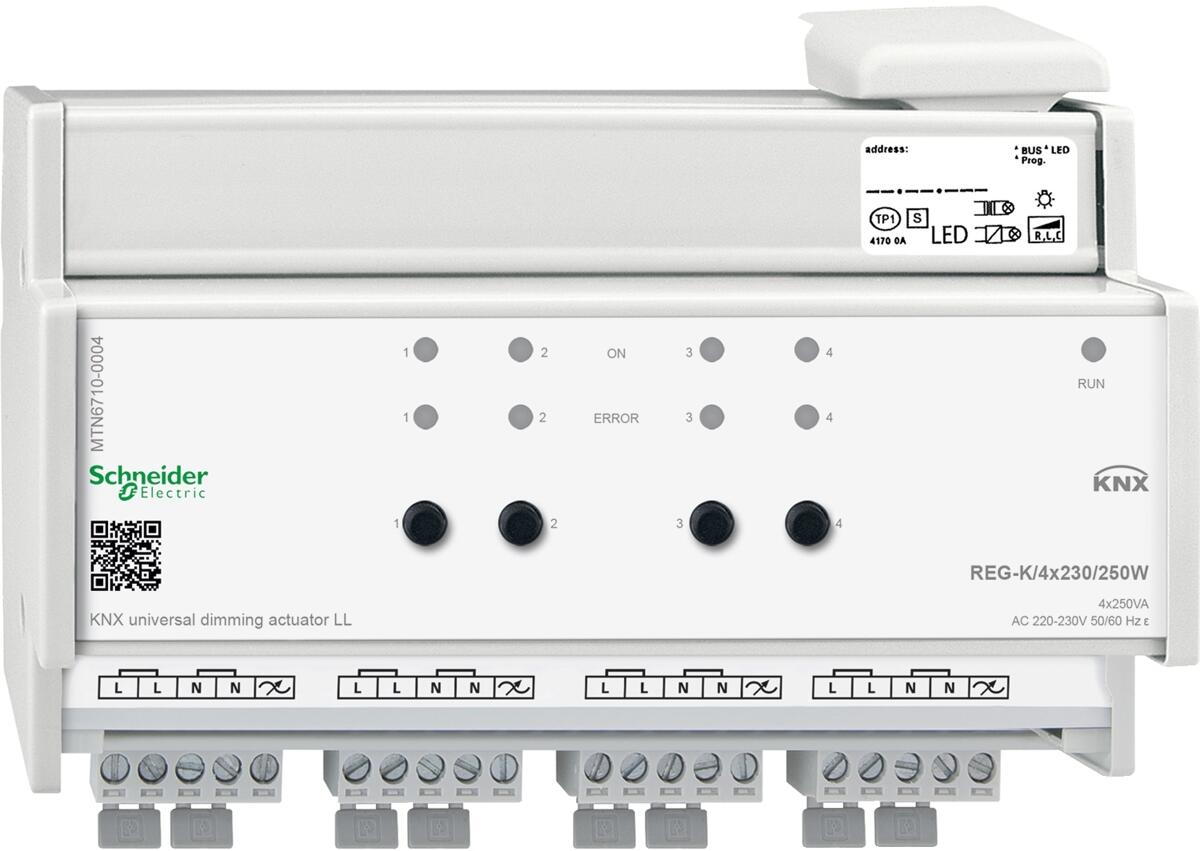 Schneider Electric MTN6710-0004 KNX Universal-Dimmaktor LL REG-K/4x230/250 W, lichtgrau