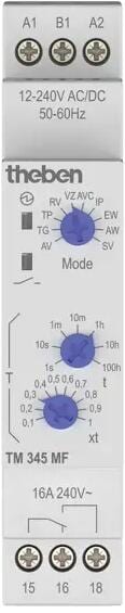 Theben TM 345 MF Zeitrelais Reiheneinbau-Multifunktion, 0,1s - 100 Stunden, 7 Funktionen, REG/DIN-Schiene/Hutschiene 3450733