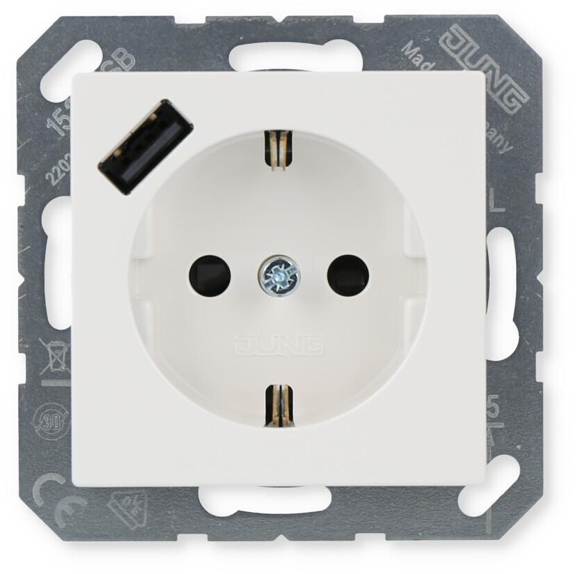 Jung A1520-18AWW SCHUKO Steckdose mit USB-Ladegerät, Serie A/AS, alpinweiß