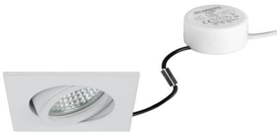 Brumberg TIRREL-S LED-Einbaustrahlerset mit LED-Modul und Rundkonverter Phasenabschnitt dimmbar, 6W, 3000K, quadratisch, schwenkbar, weiß matt (401440