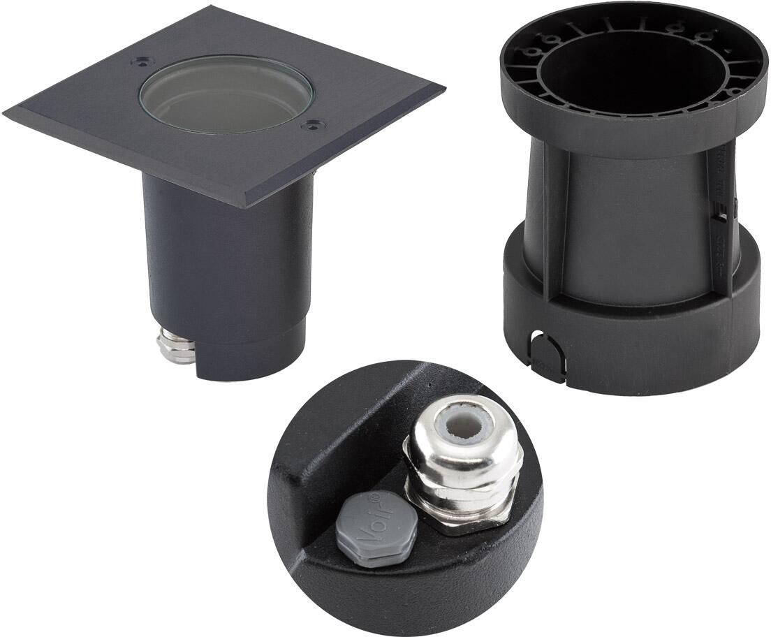 EVN TALPA Bodeneinbau, quadratisch, schwenkbar, Edelstahl/Alu, IP67, GU10, max. 35W, 230V, mit selbstentlüftendem Ventil, anthrazit (679435EVA)