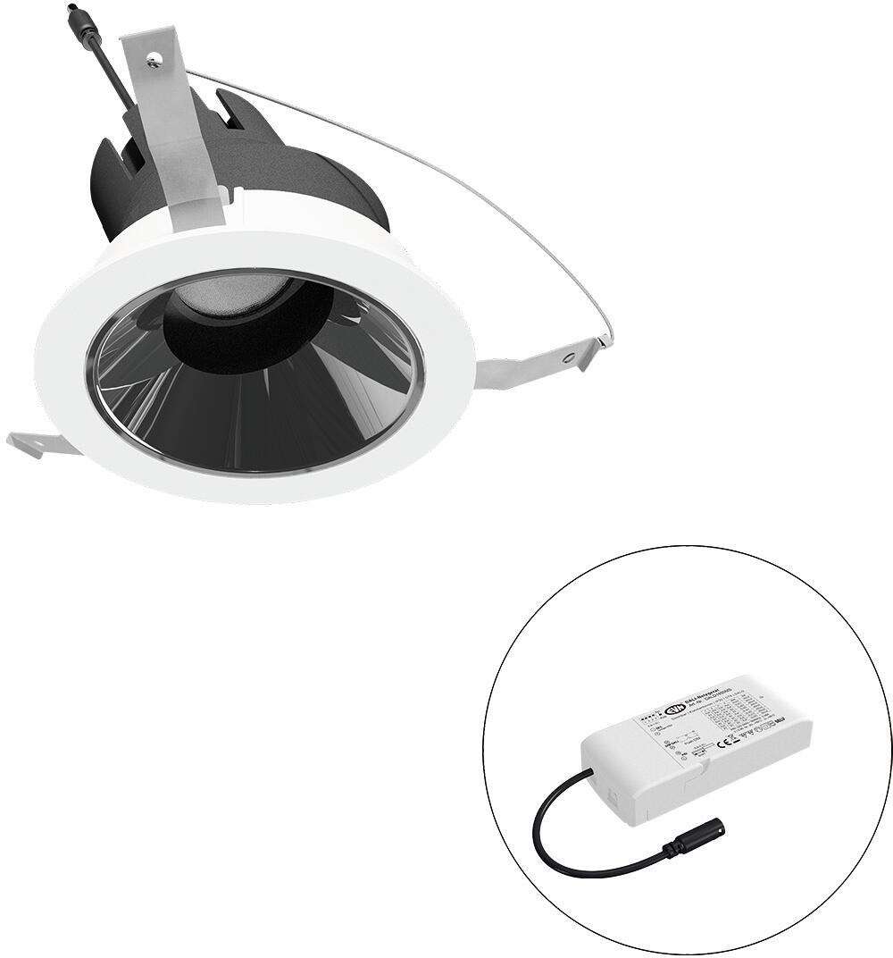 EVN SELECTO LED Deckeneinbau, rund, schwenkbar, IP20, 220-240V/AC, 6W, 3000K, 700lm, inkl. Netzgerät, DALI, Reflektor silber/hochglänzend, 13.022,00cd