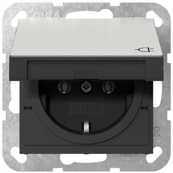 Gira 4454600 SCHUKO-Steckdose 16 A 250 V~ mit Klappdeckel, System 55, edelstahl