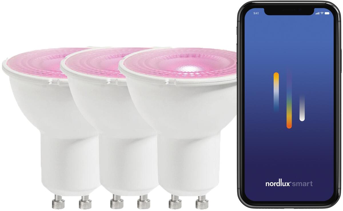 Nordlux Smart GU10, 3-pack, PAR16 Colour Leuchtmittel, 2200-6500K, 380L, 4,7W, dimmbar, klar (2270061000)