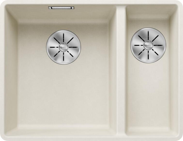 Blanco Subline 340/160-F Granitspüle ohne Ablauffernbedienung, Becken links, softweiß (527161)