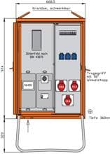Walther Werke WAV0100BR1 Anschlussverteilerschrank 24kVA mit Zählerplatz, RCD Typ B, 3 CEE-Abgänge 16-32A und 3 Schukos