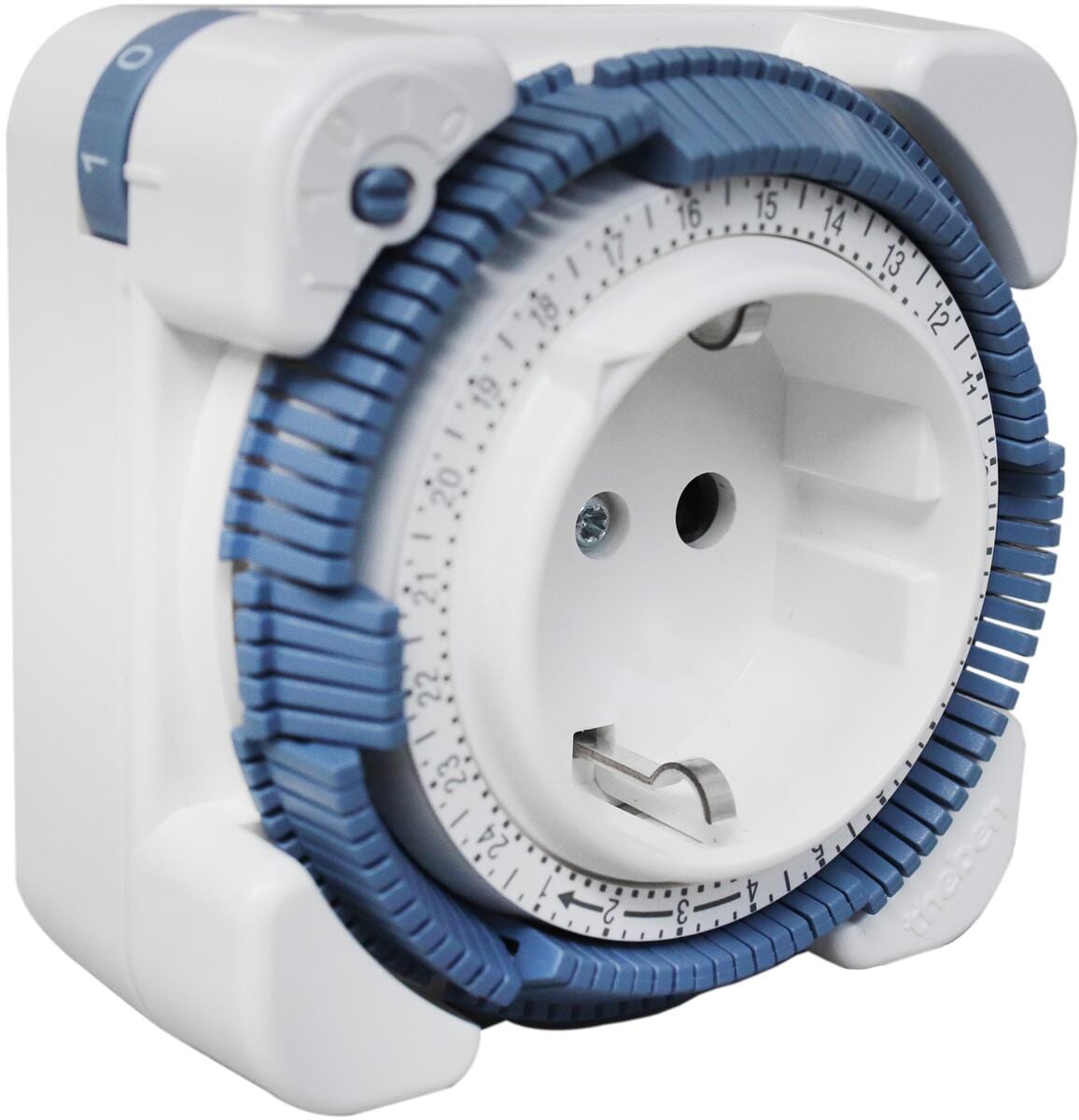 theben-timer 26 safety-plus Analoge Steckdosen-Zeitschaltuhr 1 Kanal, Tagesprogramm und Berührungsschutz, mechanisch, 400 W LED, 15 Minuten Intervall
