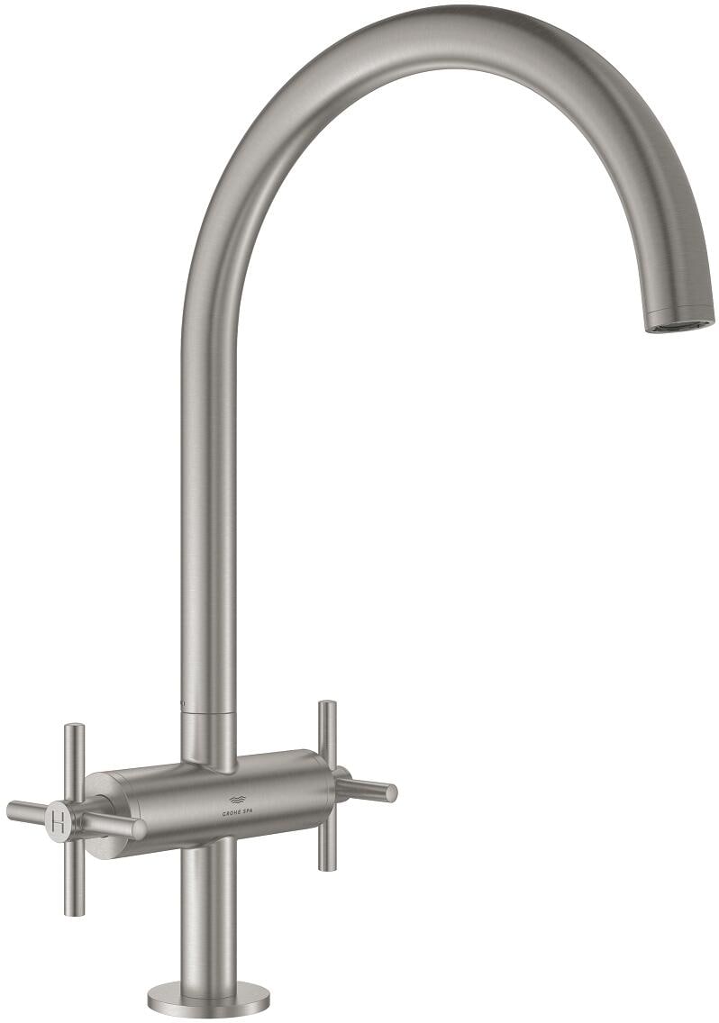 GROHE Atrio Zweigriff-Spültischbatterie, C-Auslauf, Einlochmontage, supersteel (30609DC0)