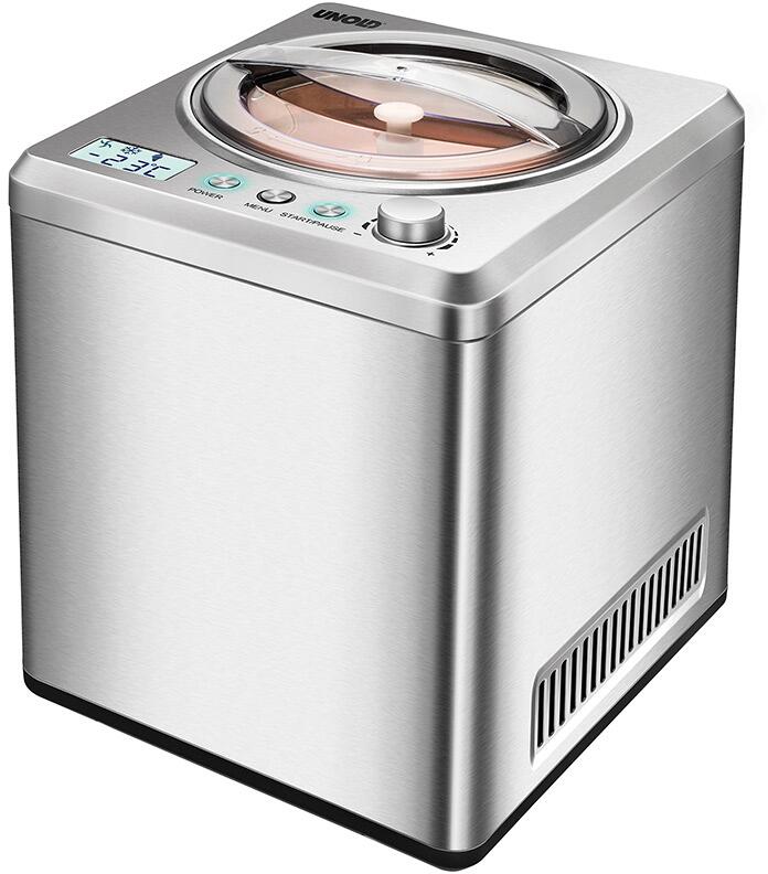 Unold 48872 Exklusiv Speiseeismaschine, 2 Liter, 180 Watt, 3 Programme, Zeitwahl, LCD-Display, Edelstahl