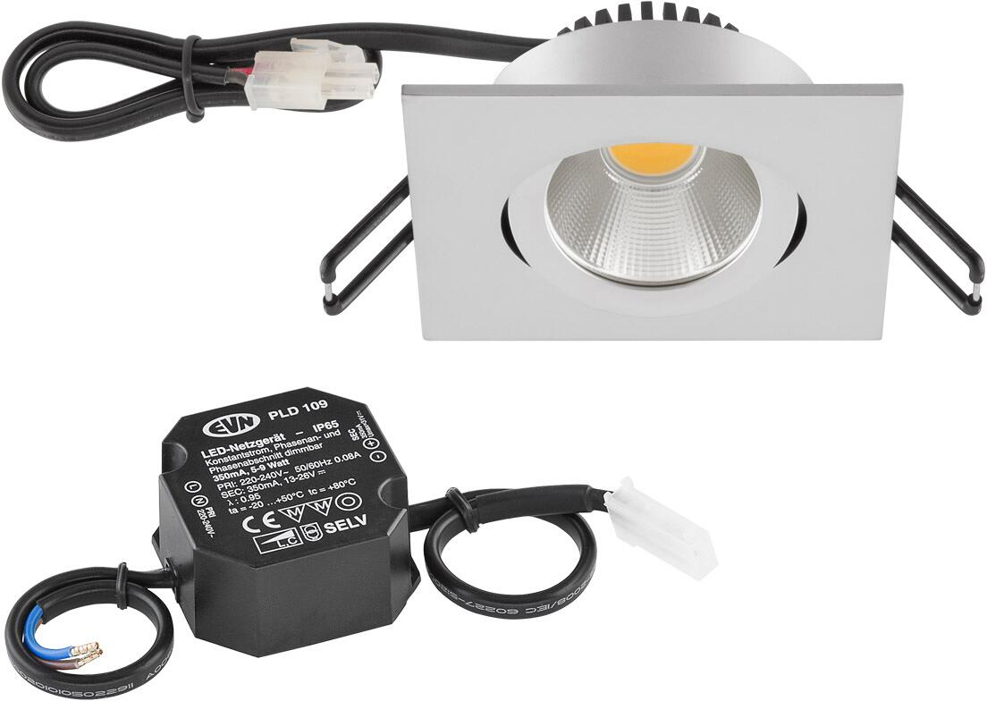 EVN PC20-Serie LED Deckeneinbau, quadratisch, schwenkbar, IP20, 220-240V, 8,4W, 4000K, 1060lm, inkl. Netzgerät, chrom matt STL (PC24N91540)