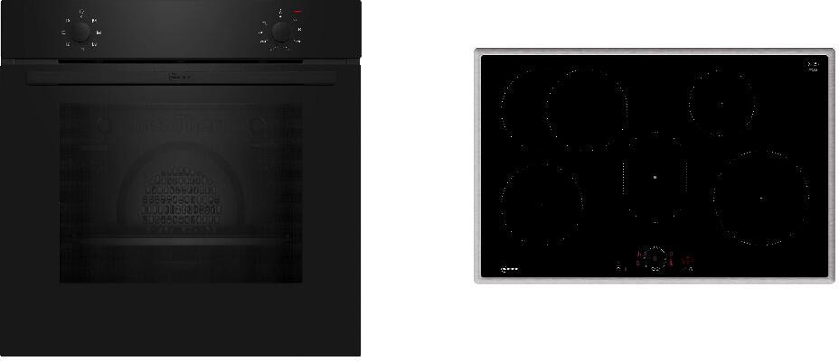 Neff BX18IB EEK:A Backofen Set (B1DCA0AK0 +T58SHF1L0) mit Induktionskochfeld, 60 cm breit, Kochfeld 80 cm breit, 71L, Kindersicherung, Grillfunktion,