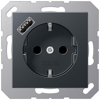 Jung A1520-18AANM SCHUKO Steckdose mit USB-Ladegerät, Serie A/AS, anthrazit matt