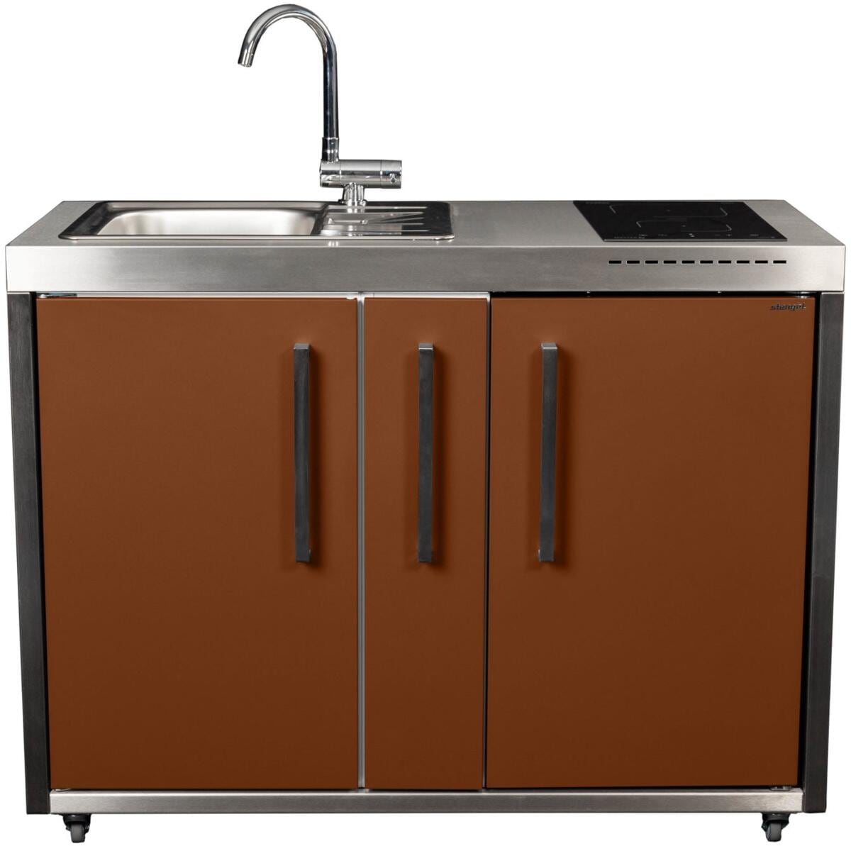 Stengel MO 120 A Miniküche Outdoor, Induktionsfeld rechts, Spüle links, lavabraun (2212000228016)