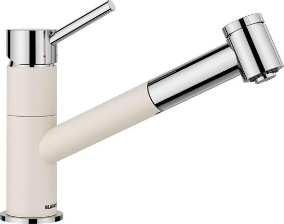 Blanco Kano-S Vario Armatur, Hochdruck, Auslauf 120° schwenkbar mit umstellbarem Schlauchauszug, softweiß/chrom (527966)
